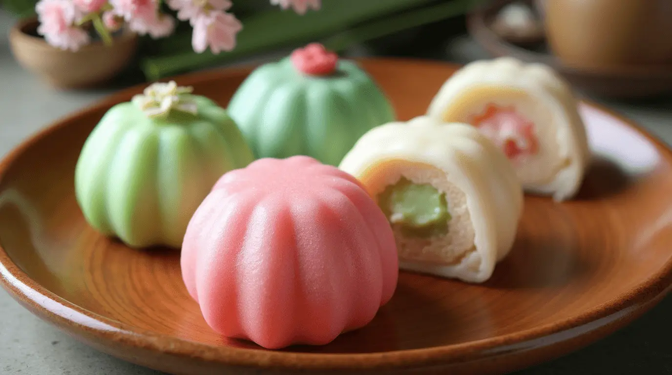 Recette mochi : mochis colorés maison sur assiette japonaise traditionnelle