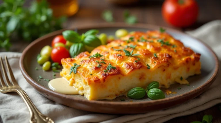 "Gratin de pâtes recette dorée au four avec une croûte croustillante et des ingrédients frais"