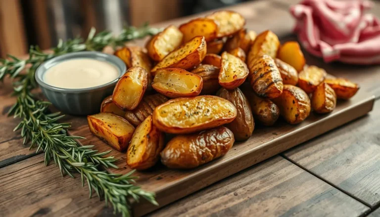 Potatoes au four croustillantes et dorées, servies avec une sauce à l'ail