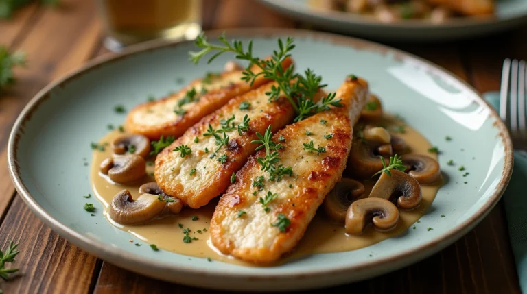 Découvrez comment transformer une simple escalope de dinde en un plat gourmet grâce à cette présentation élégante. Les escalopes parfaitement dorées sont accompagnées d'une sauce crémeuse aux herbes fraîches et de légumes sautés pour un repas équilibré et savoureux.