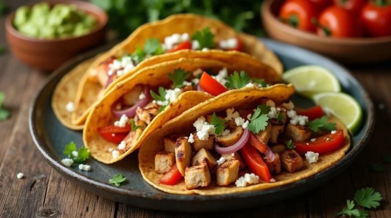 Recette fajitas maison présentant des tortillas garnies de viande grillée, poivrons colorés, oignons dorés et fromage râpé sur une table chaleureuse .