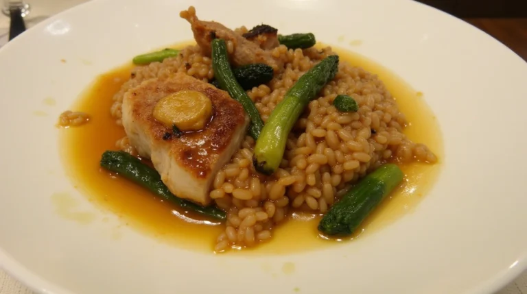 "Plat de ris de veau doré nappé de sauce aux morilles"