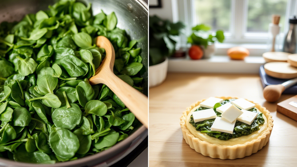 Préparation de la tarte épinard chèvre étape par étape en cuisine