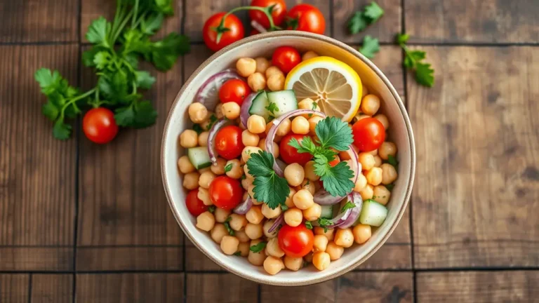 Salade pois chiche colorée servie dans une assiette avec légumes frais