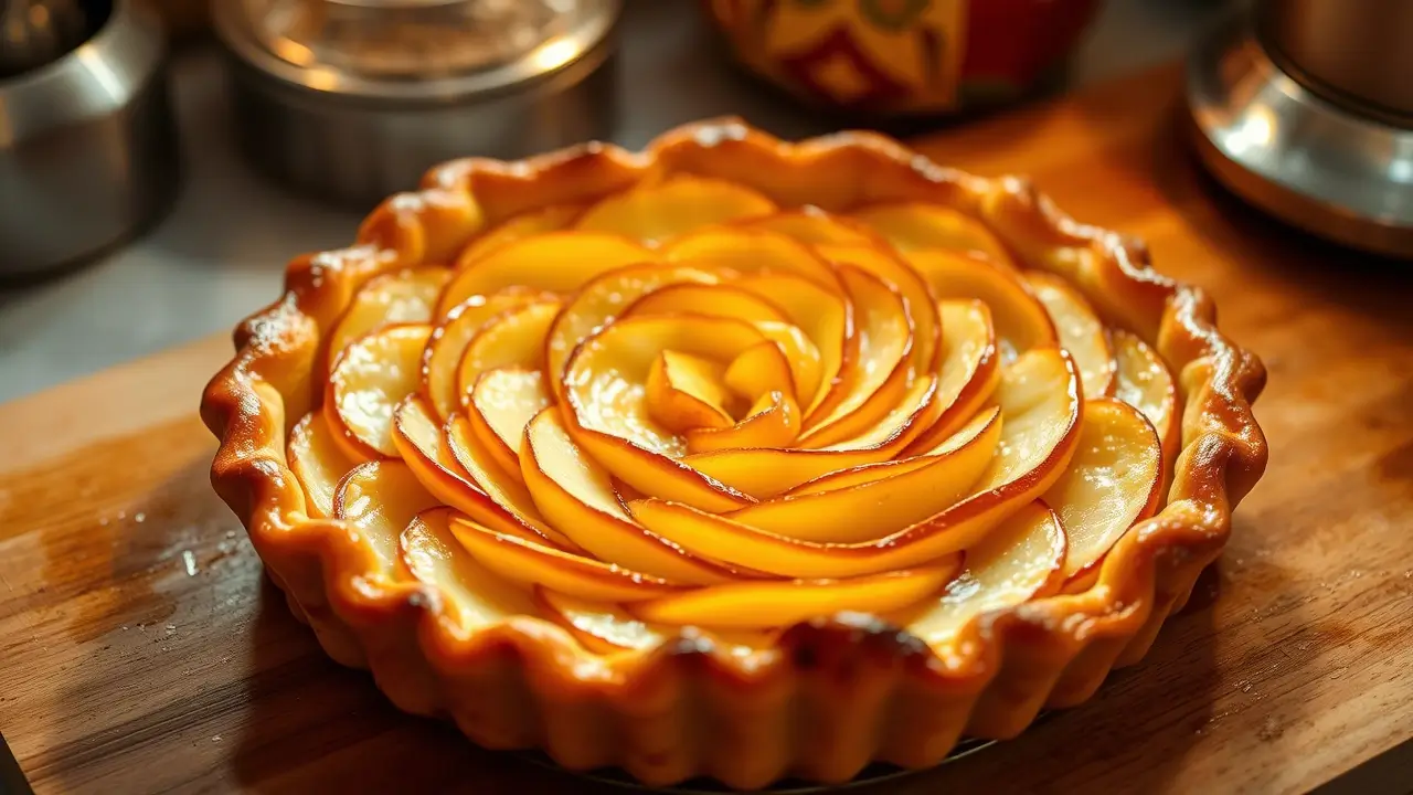 Tarte fine aux pommes dorée et croustillante sortie du four
