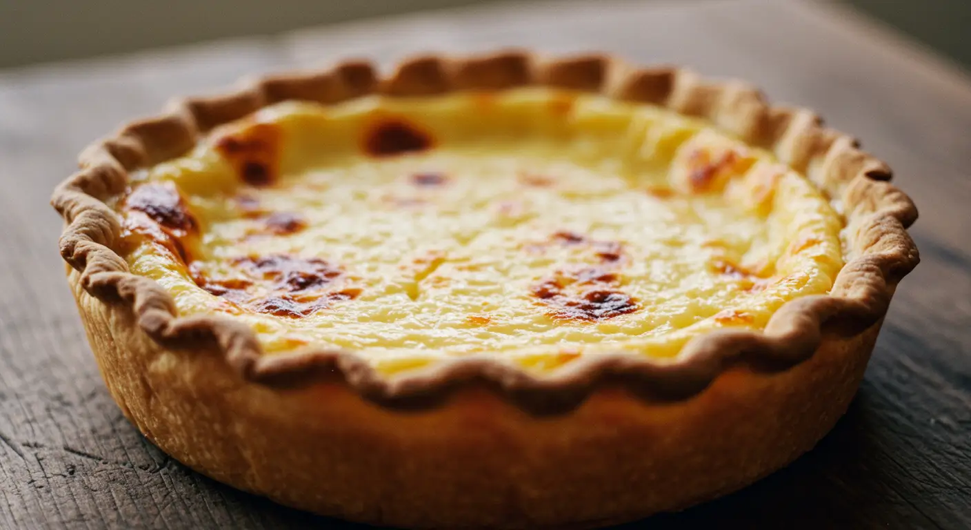 Tarte au fromage dorée et moelleuse sortie du four, prête à être dégustée