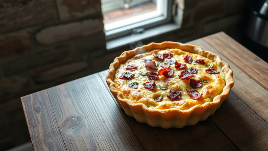 Quiche poireaux lardons dorée et croustillante sortie du four