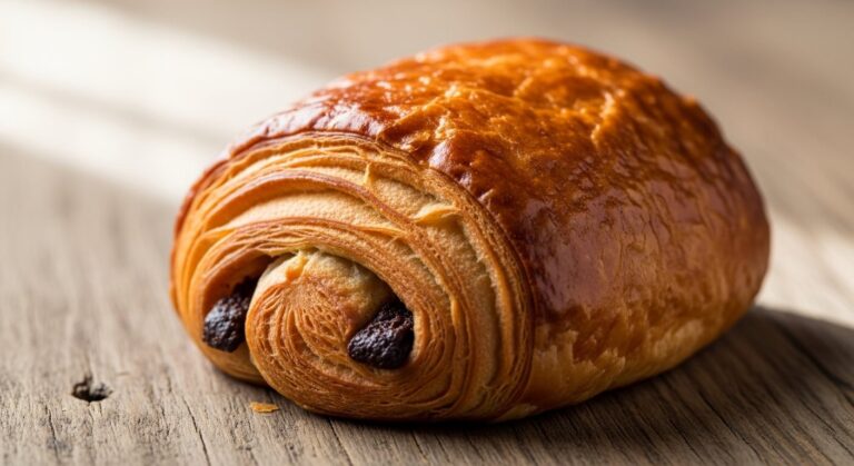 Pain au chocolat doré et croustillant sorti du four