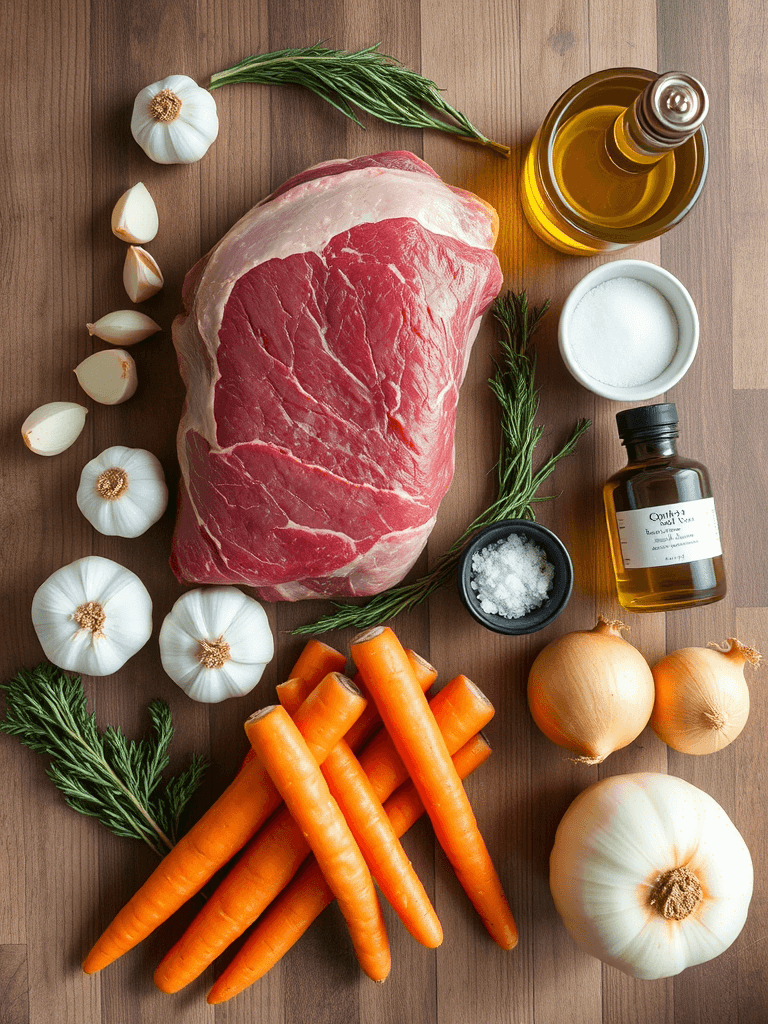 Ingrédients nécessaires pour préparer un rôti de bœuf avant cuisson