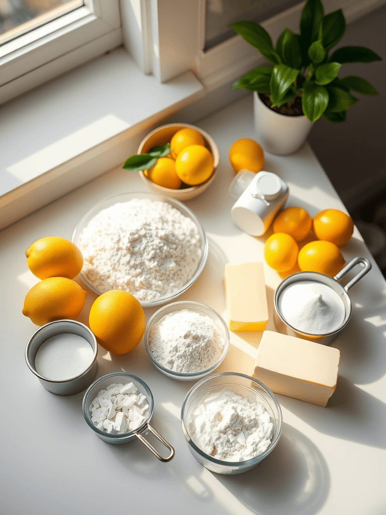 Ingrédients frais pour préparer un cake au citron moelleux