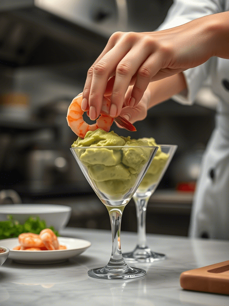 Femme chef préparant une entrée simple et bluffante, mains en action sur le plan de travail.