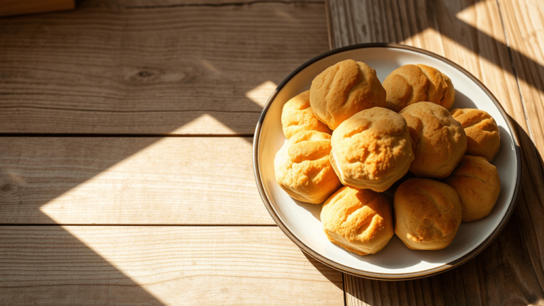 Assiette de biscuits dorés faits maison, présentés sur une table rustique