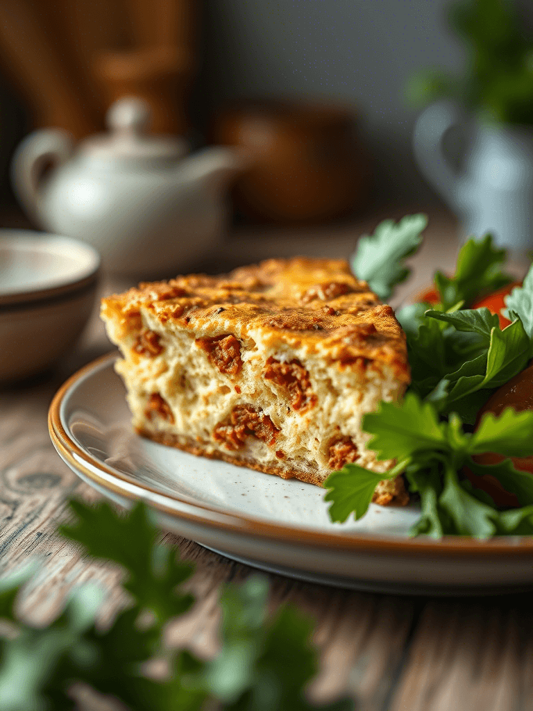 Part de cake au chorizo accompagnée de salade verte