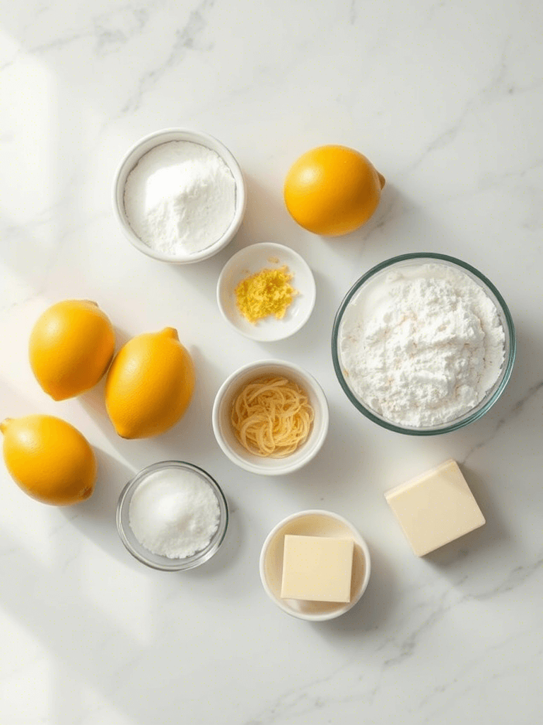 Ingrédients pour préparer un Cake Citron : citrons, farine, œufs, sucre, beurre
