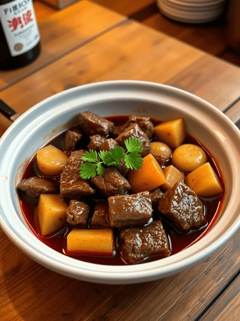 Boeuf Bourguignon Cookeo servi dans une assiette creuse avec légumes fondants et sauce onctueuse