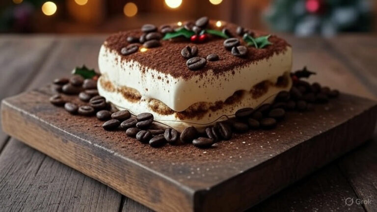 Buche tiramisu décorée pour Noël