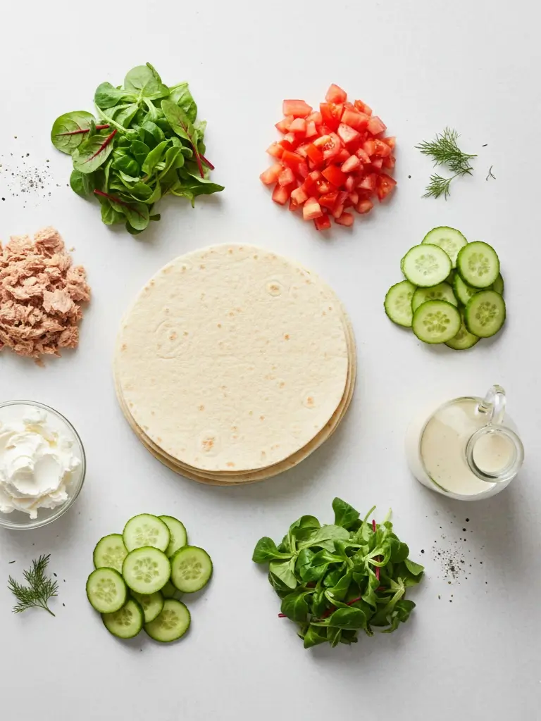 Ingrédients frais nécessaires pour préparer un wrap thon