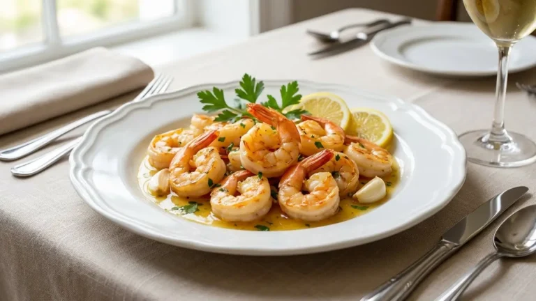 Crevette cuisinée comme un chef, servie dans une assiette élégante avec une sauce brillante