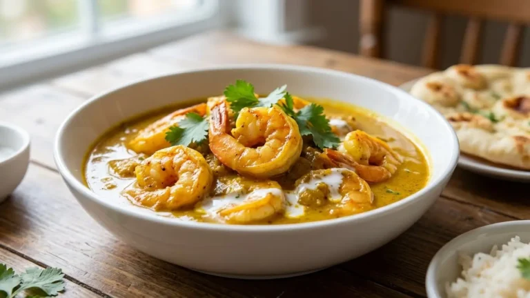 Crevettes au curry crémeuses et savoureuses prêtes à être dégustées