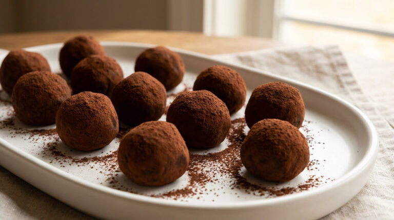 Truffes au chocolat maison fondantes présentées sur une assiette élégante