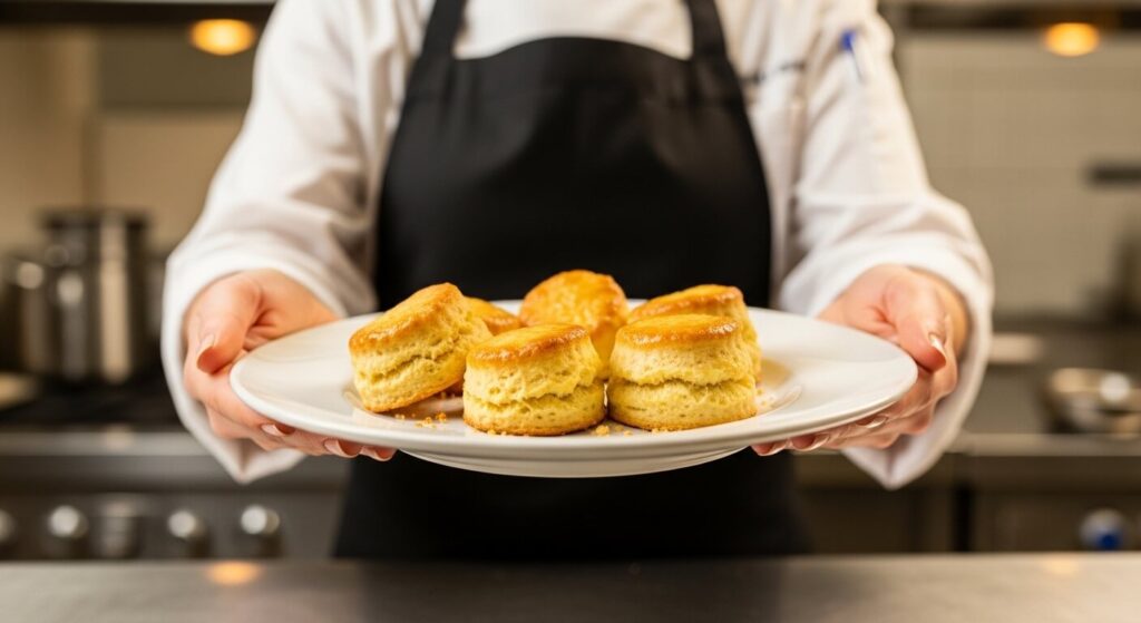 Biscuits dorés inspirés de La Maison du Biscuit présentés sur table rustique.